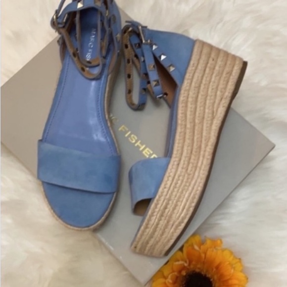 Marc Fisher Shoes - PRICE IS FIRM NEW! Blue Suede Stud Jazlyn Marc Fisher Espadrille Platform Sandal